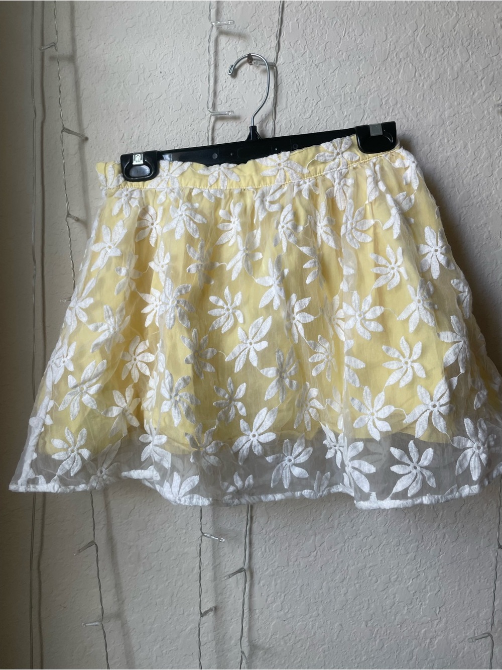 Girls Yellow Floral Embroidered Skirt